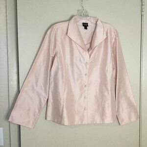 Eileen Fisher Pink Silk Dobby Button Front Shirt